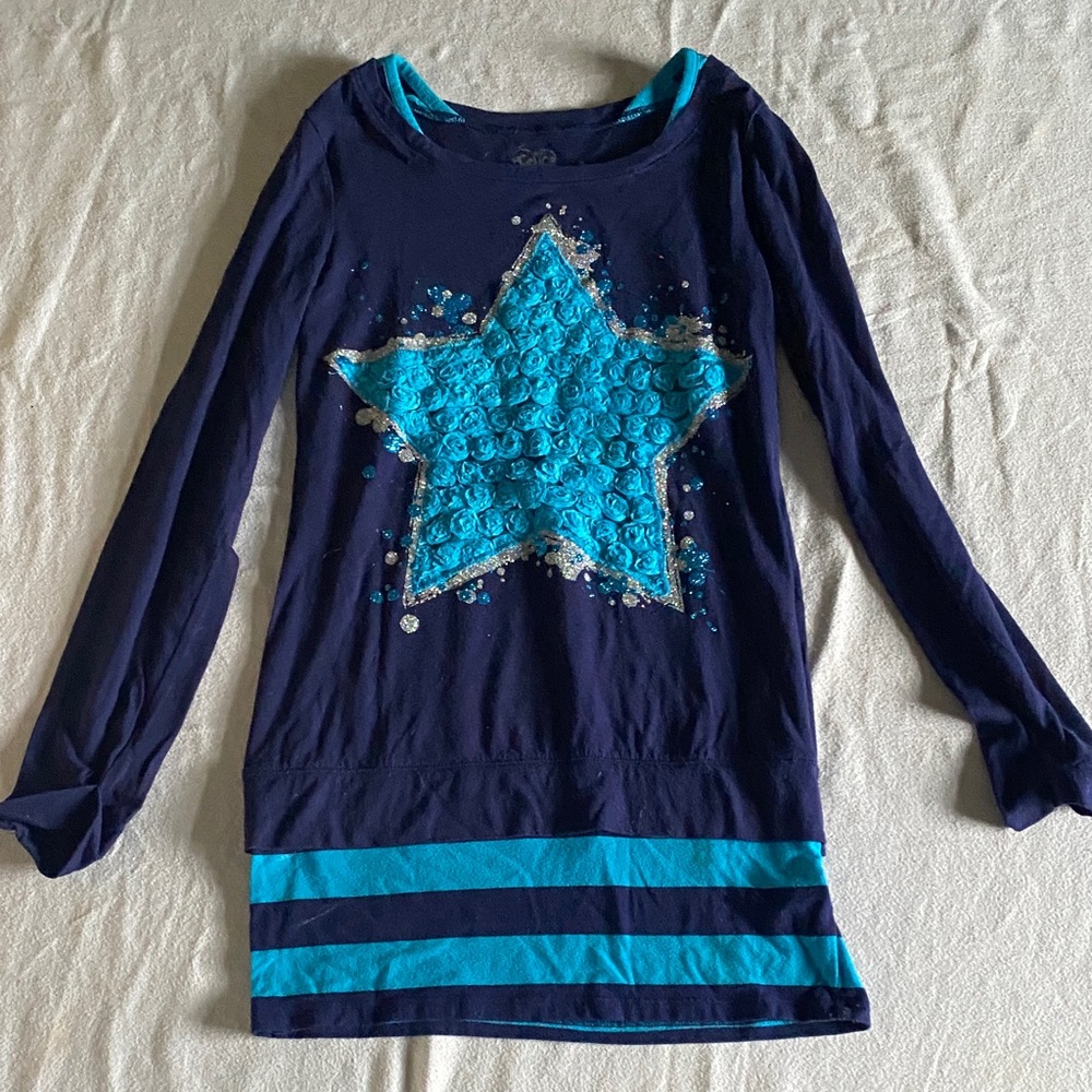 Justice long sleeve tunic shirt dress Rosette size 12